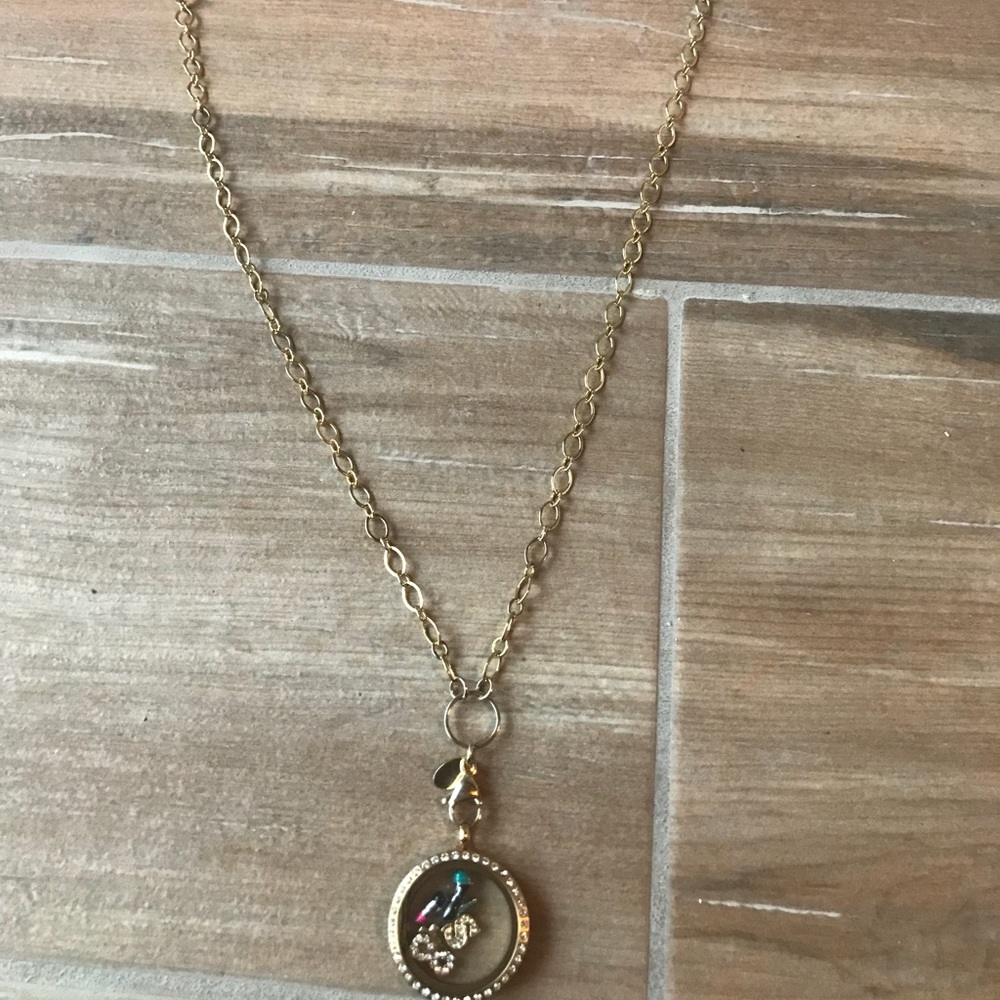 Origami Owl Gold necklace w/ removable charms